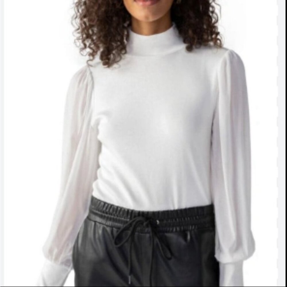 Sanctuary On My Mind Mesh Sleeve Mock Neck Top in ivory Medium